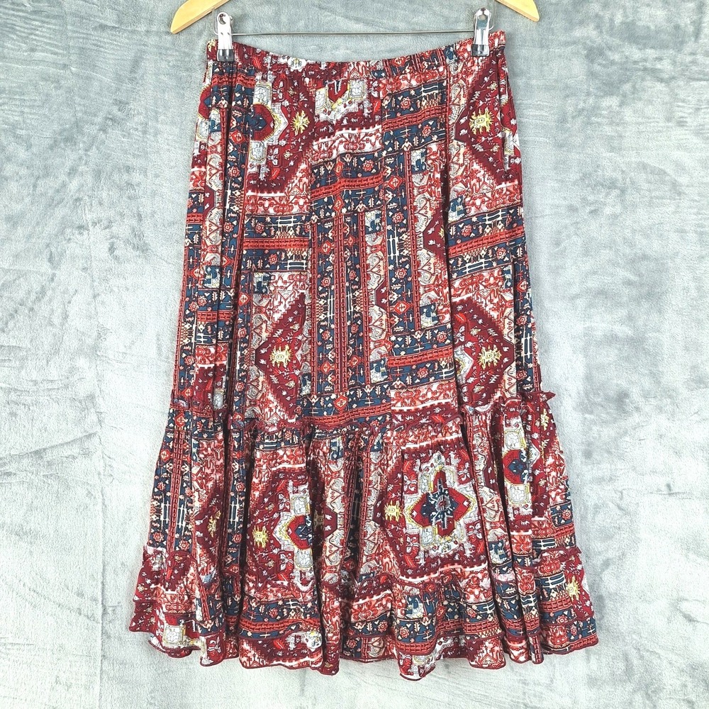 Womens Skirt Medium Boho Festival Peasant Maxi Tiered Floral Indie Tiered Ruffle